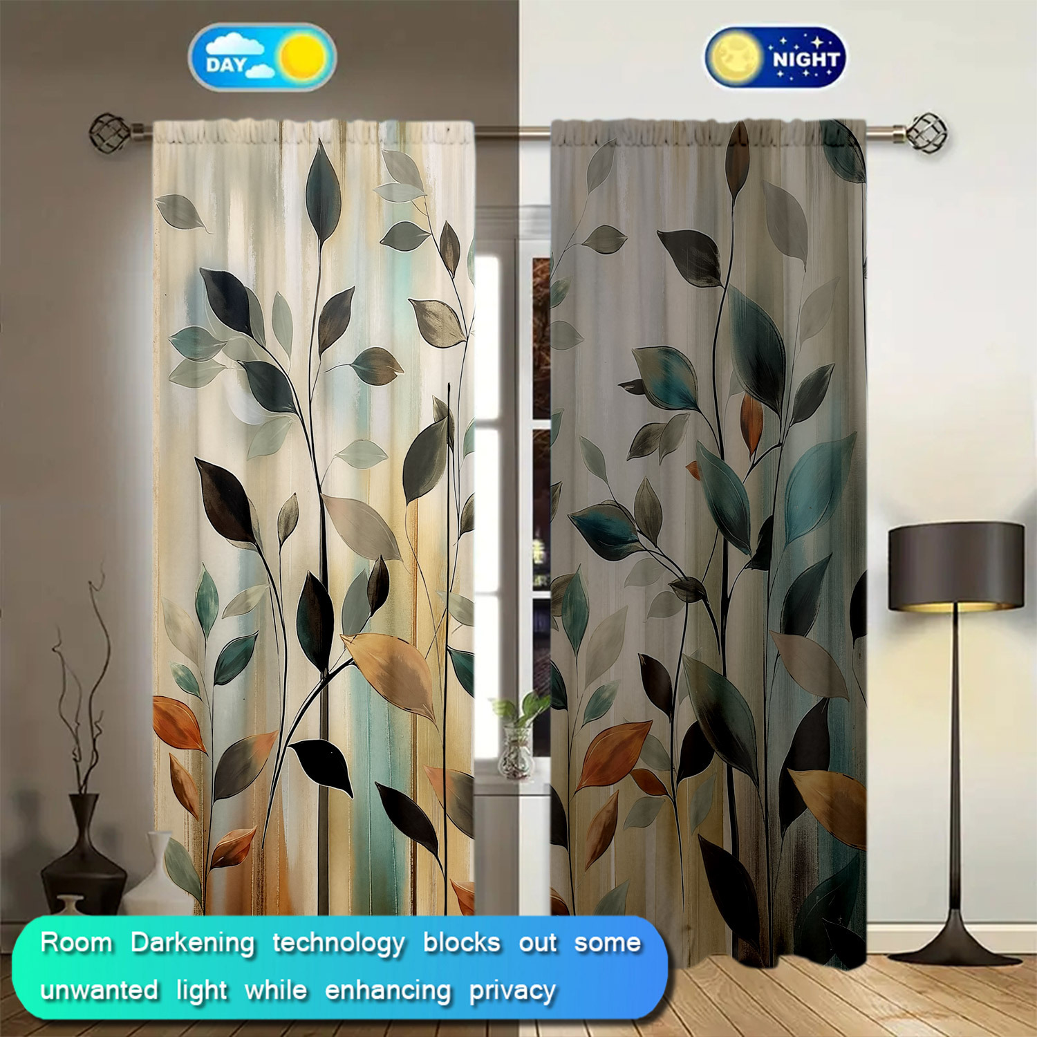 2 Panels Abstract Leaf Print C - Home Office Room Inspiration ulasan dan harga