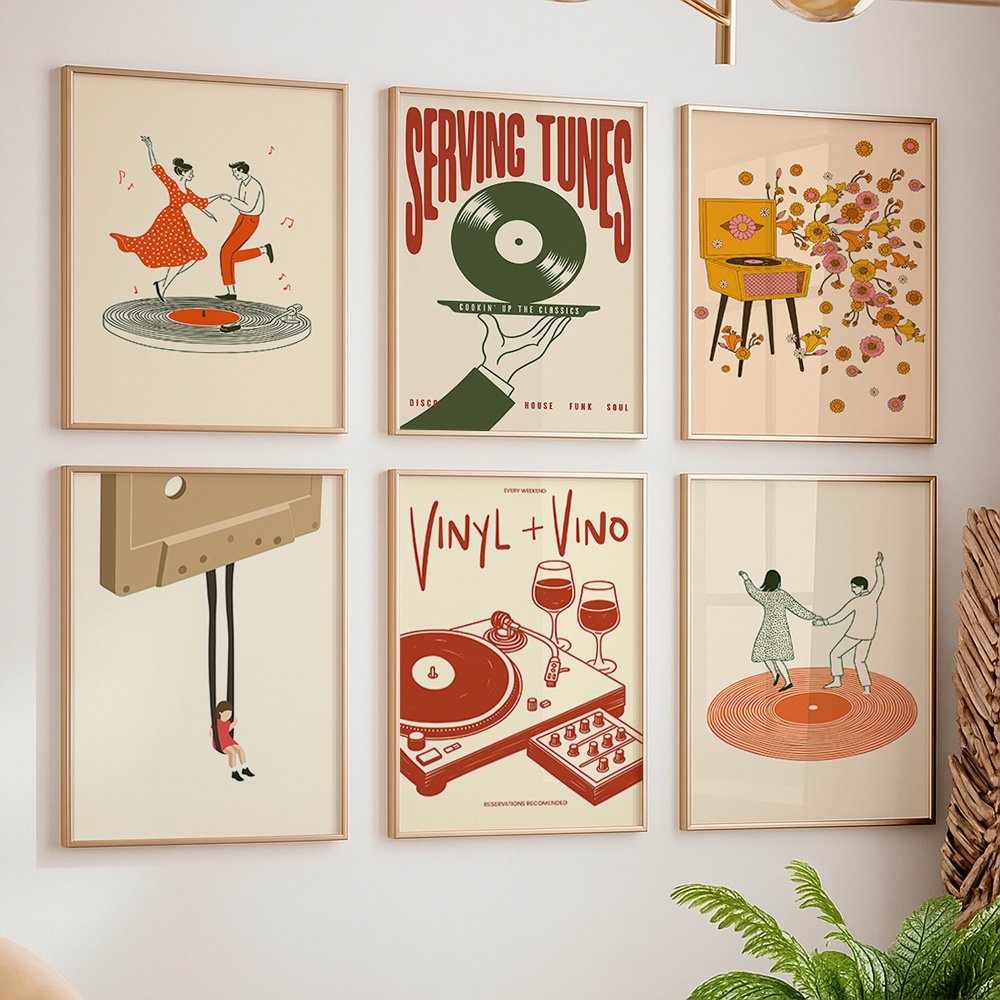1pc Vintage Music Canvas Poste - Home Office Or ulasan dan harga